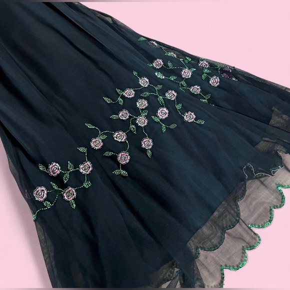 VintageY2K Betsey Johnson Black & Pink Floral Beaded Dress - Picture 7 of 8